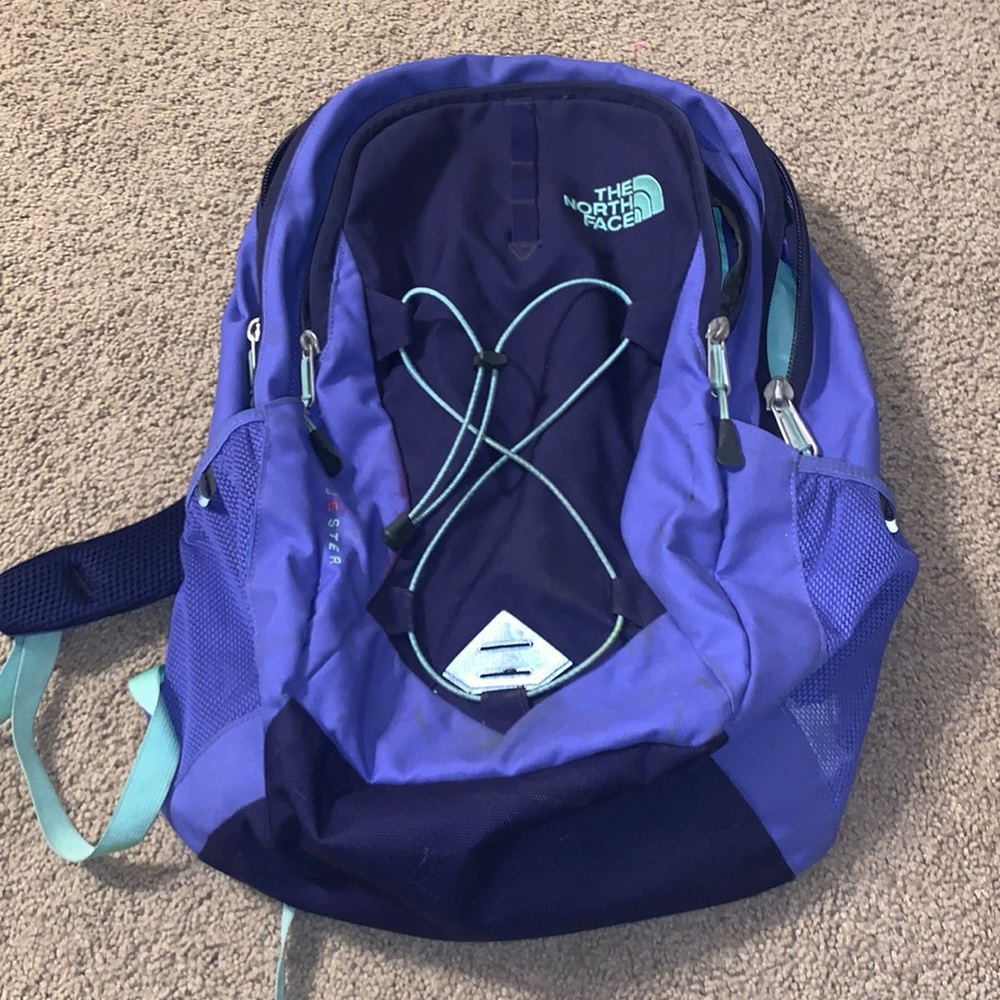Purple north face back pack